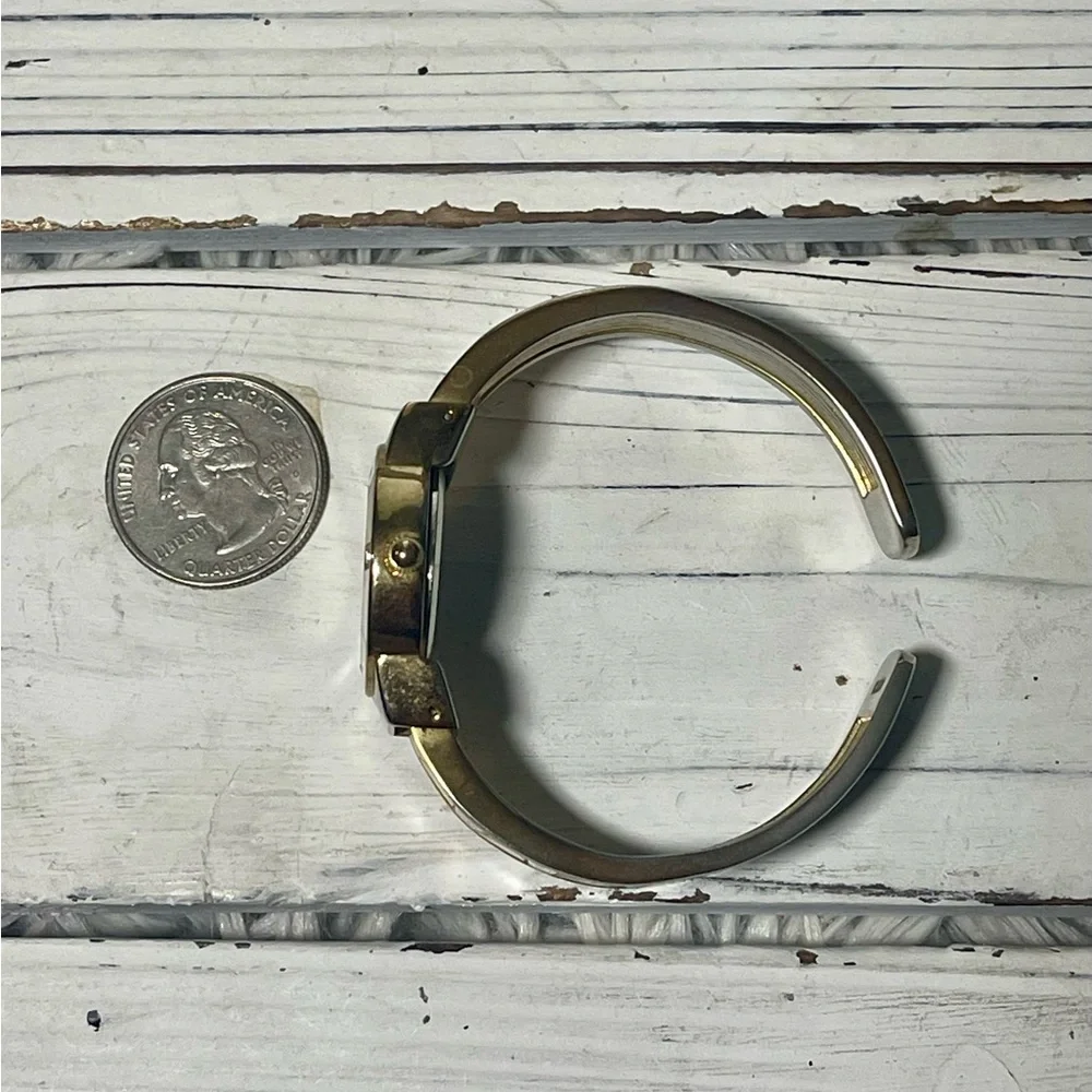 NEW BATTERY Vintage 90s Bangle Watch Bay Studio Cream Gold Ivory Mother Of Pearl